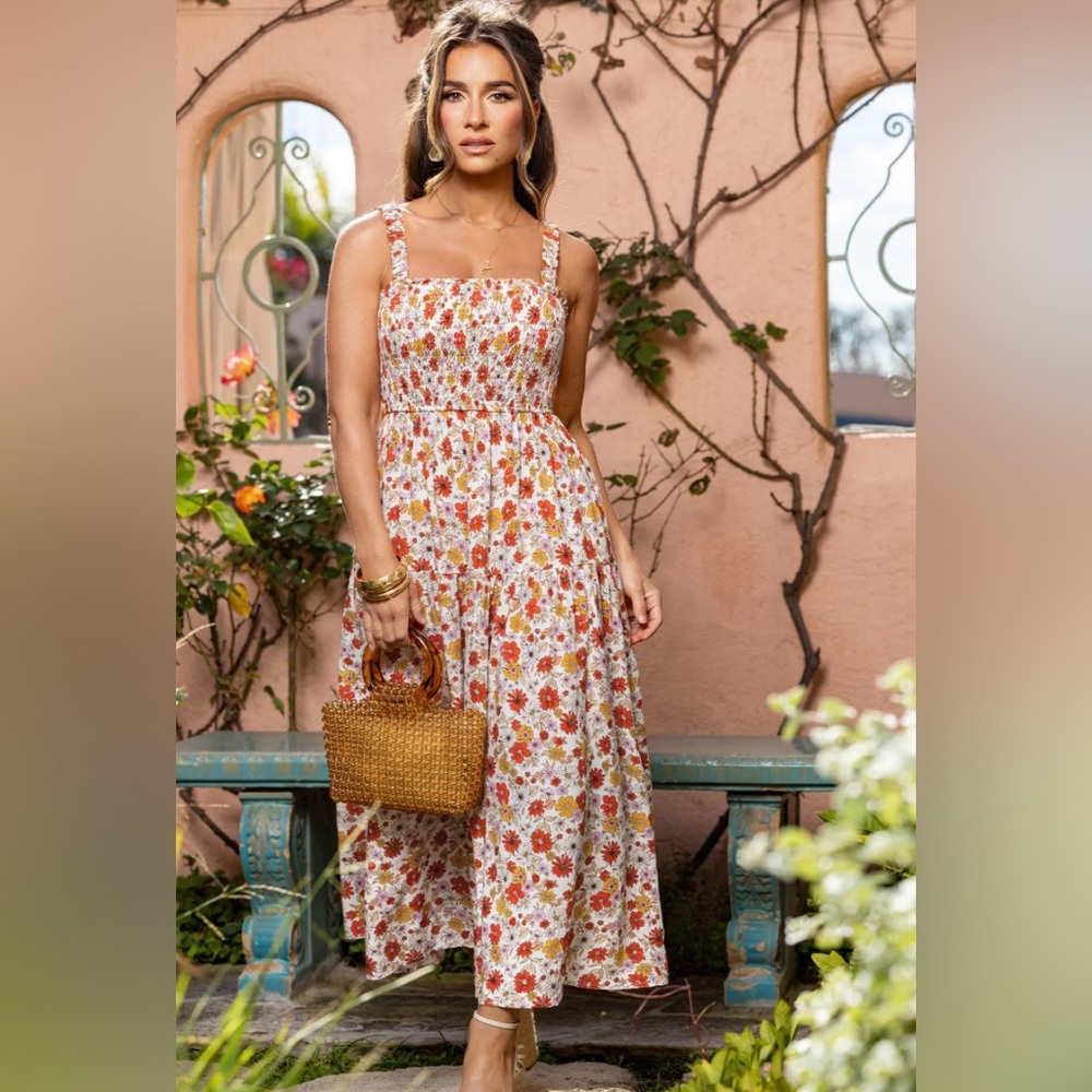 Cupshe Floral Maxi Dress - White and Orange - Picture 5 of 9
